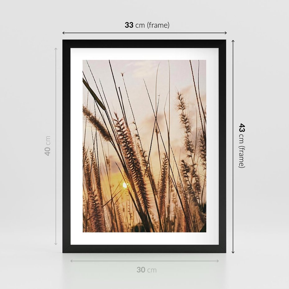 Plakat w ramie 30x40 - Malownicza Łąka z Trawam - trawy, łąka - rama czarna