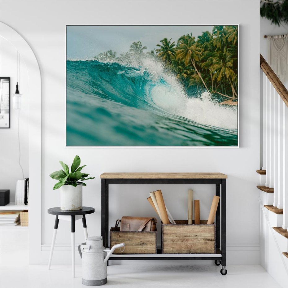 Obraz w ramie 120x80 - Rajskie Wybrzeże - fotografia, duża fala - rama biała