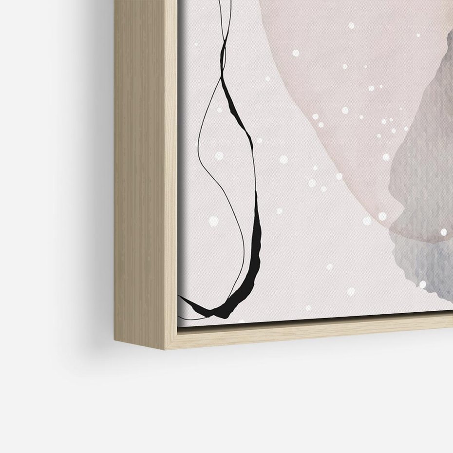 Obraz w ramie 80x80 - Migocące Barwy - abstrakcyjne plamy akwarelowe, czarny szkic - rama drewno