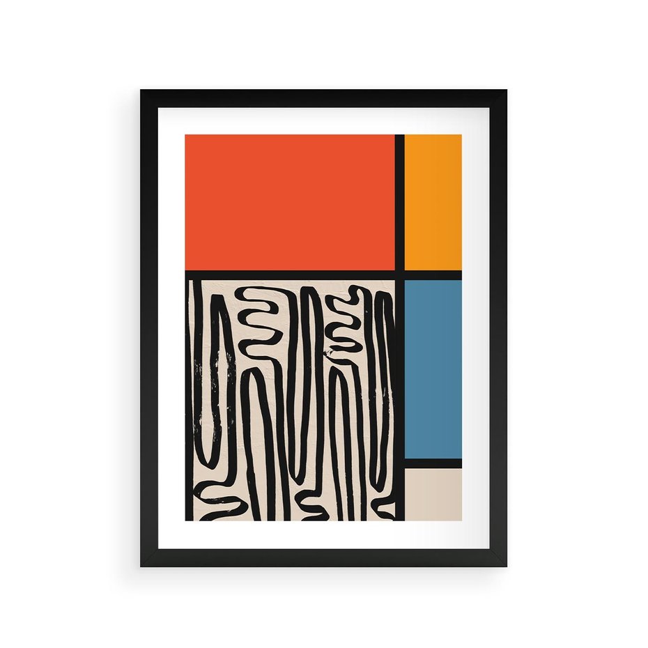 Plakat w ramie 30x40 - Podróżne Wibracje Serca - abstrakcyjny obraz, proste linie - rama czarna