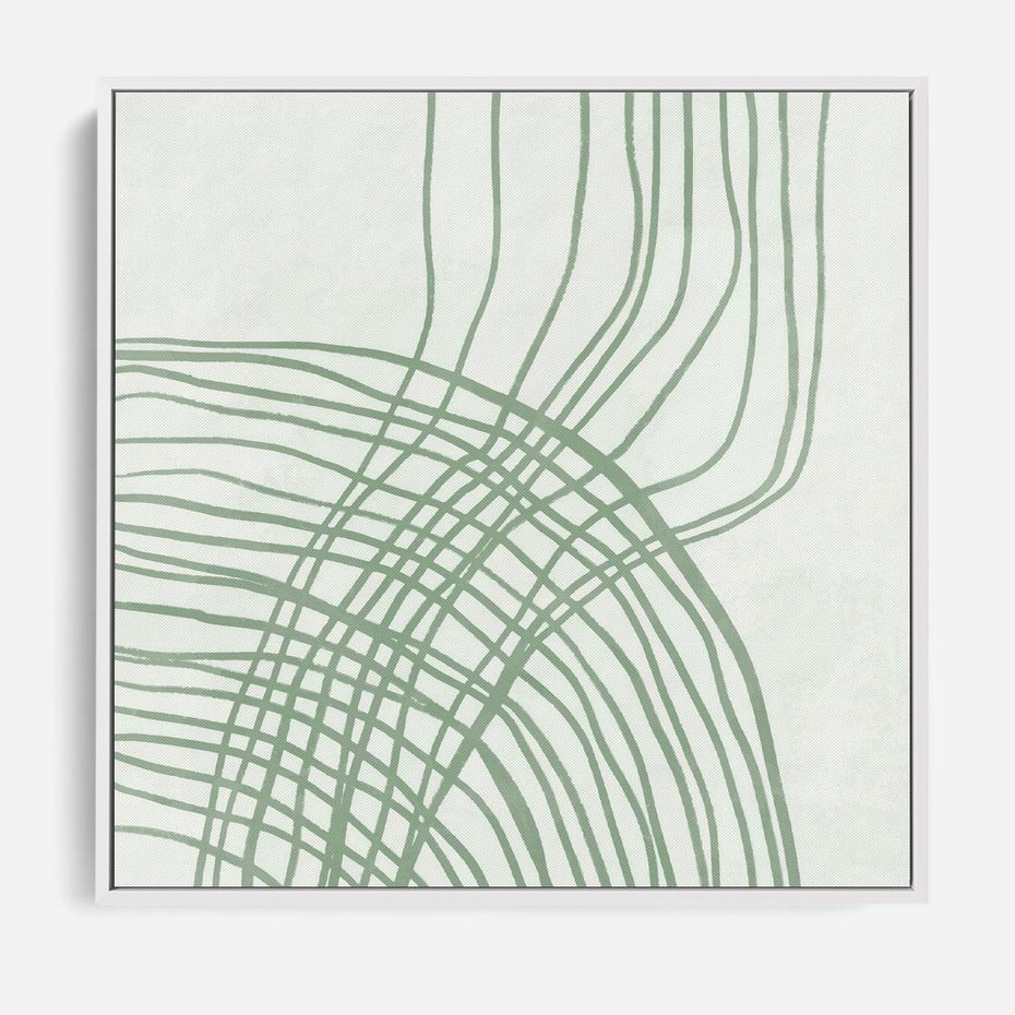 Obraz w ramie 50x50 - Migotliwa Spokojna Zieleń - zielony plakat, abstrakcyjne splątane linie - rama biała