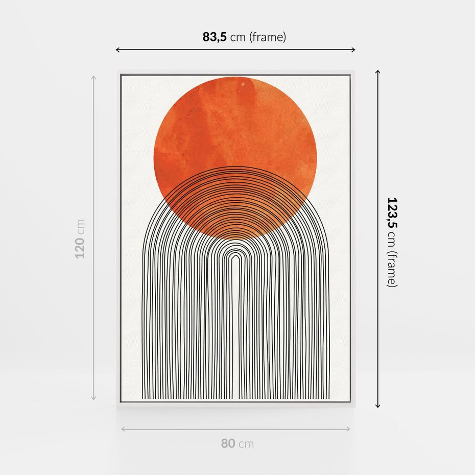 Obraz w ramie 80x120 - Abstrakcyjne Pulsacje - koło, boho styl - rama biała
