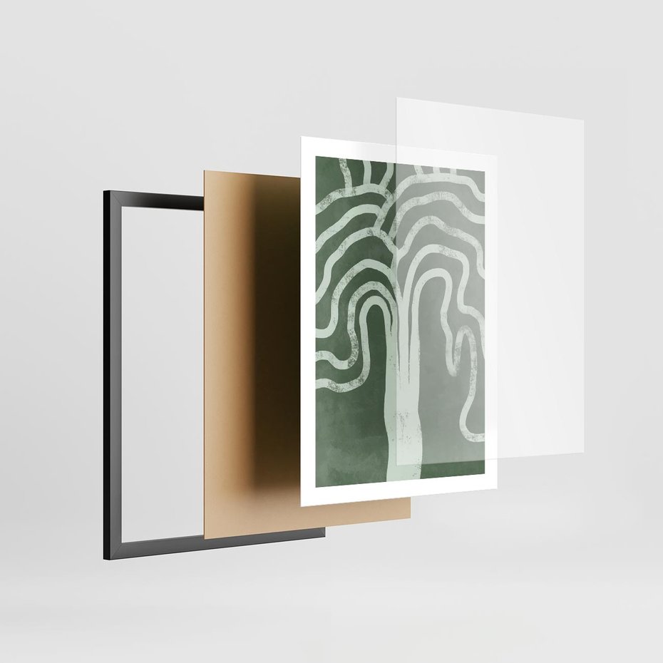 Plakat w ramie 50x70 - Inspirujące Zawiłości Zieleni - abstrakcyjny kształt, zielony plakat - rama czarna