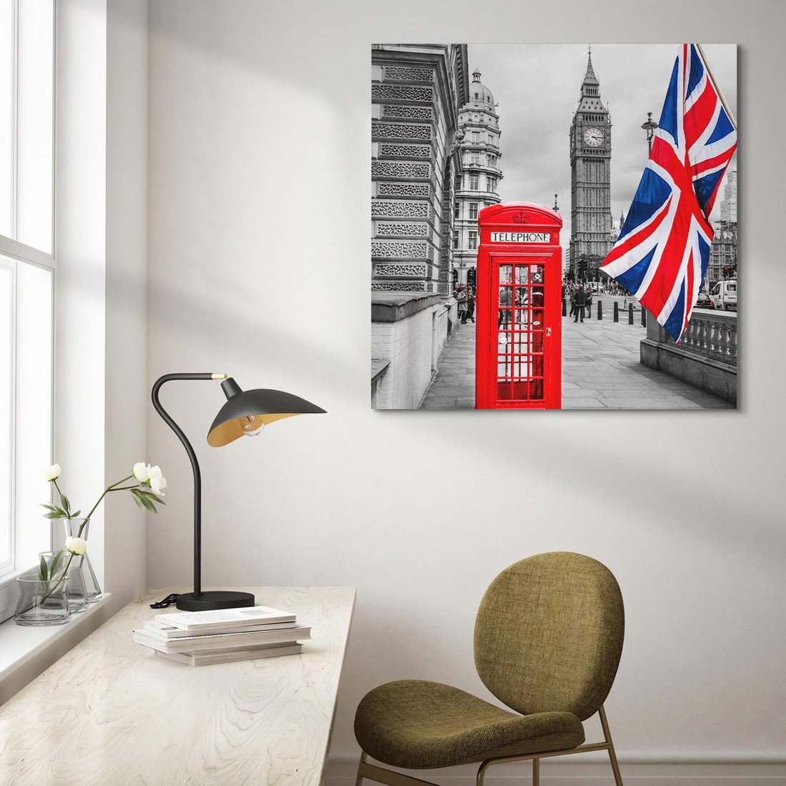 Obraz na płótnie 40x40 - Londyńska Budka przy Big Benie - Londyn, budka