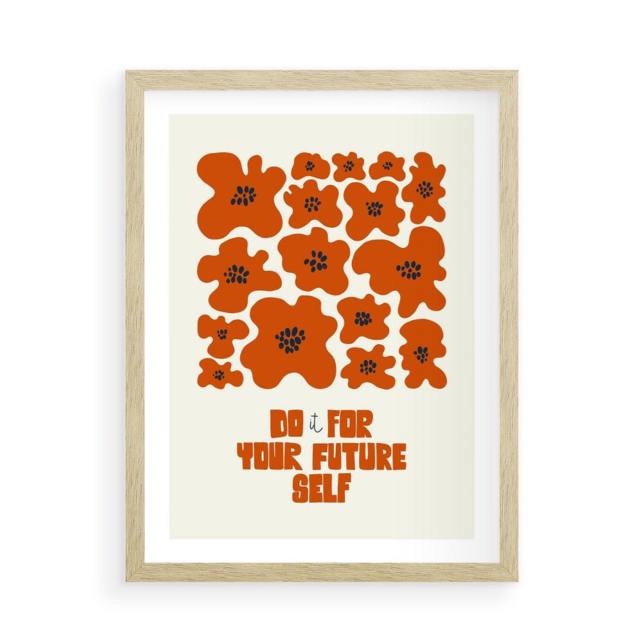 Plakat w ramie 50x70 - Taniec Kolorowych Promieni - self care, kompozycja kwiaty - rama drewno