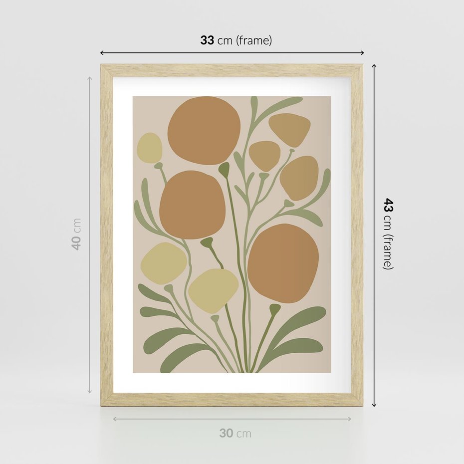 Plakat w ramie 30x40 - Uspokojenie Wśród Roślin - nowoczesny plakat, roślinność - rama drewno