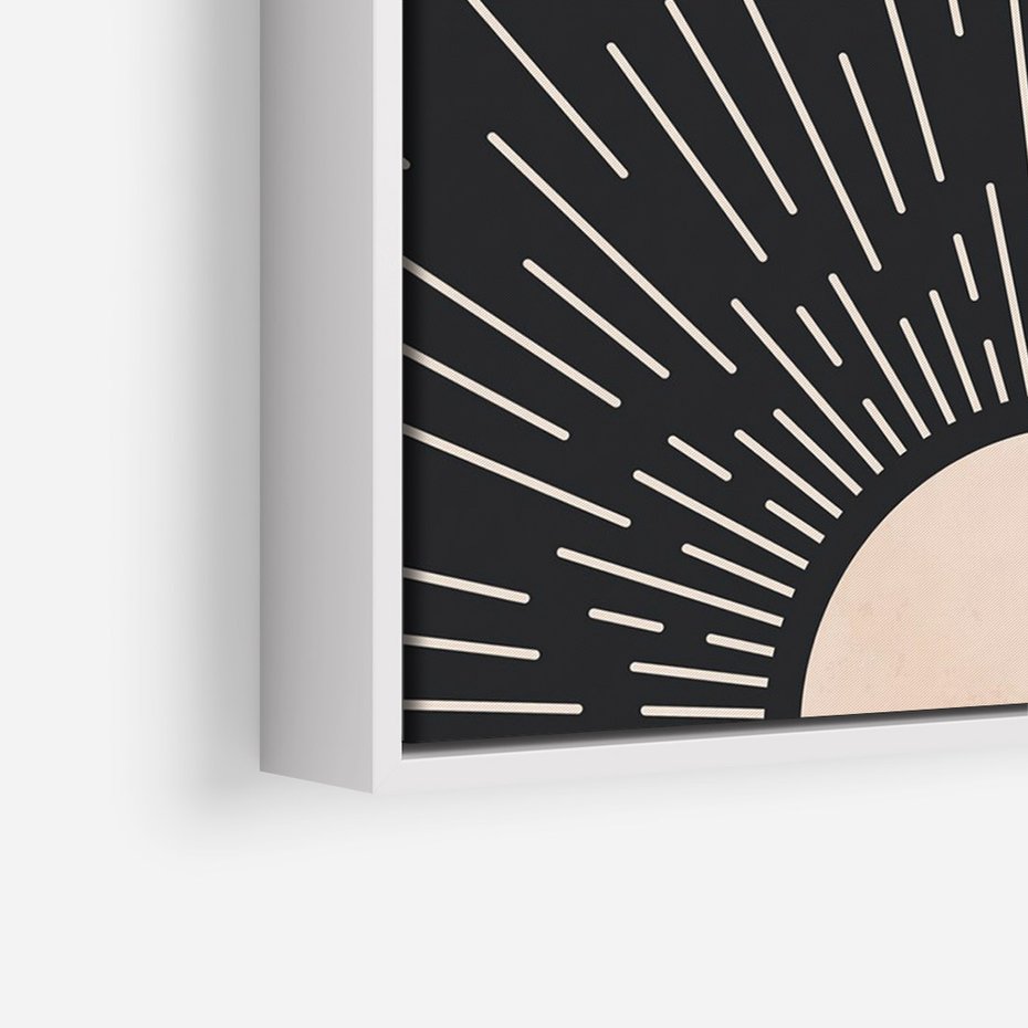 Obraz w ramie 80x120 - Słoneczny Portret Duszy - boho czarne słońce, nowoczesna grafika - rama biała