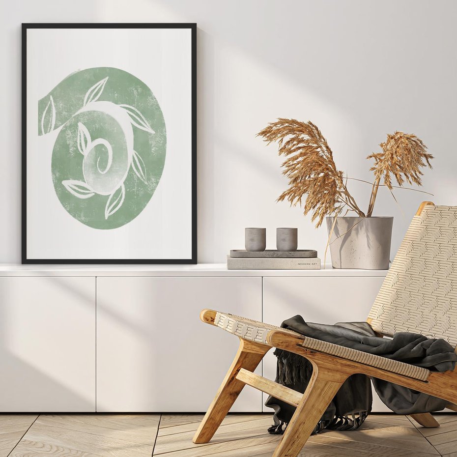 Plakat w ramie 30x40 - Zielony Świat Odpoczynku - abstrakcyjny zielony motyw, skandynawski design - rama czarna