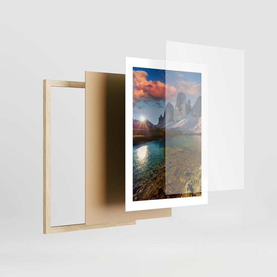 Plakat w ramie 30x40 - Jezioro wśród majestatycznych gór - jezioro, góry - rama drewno