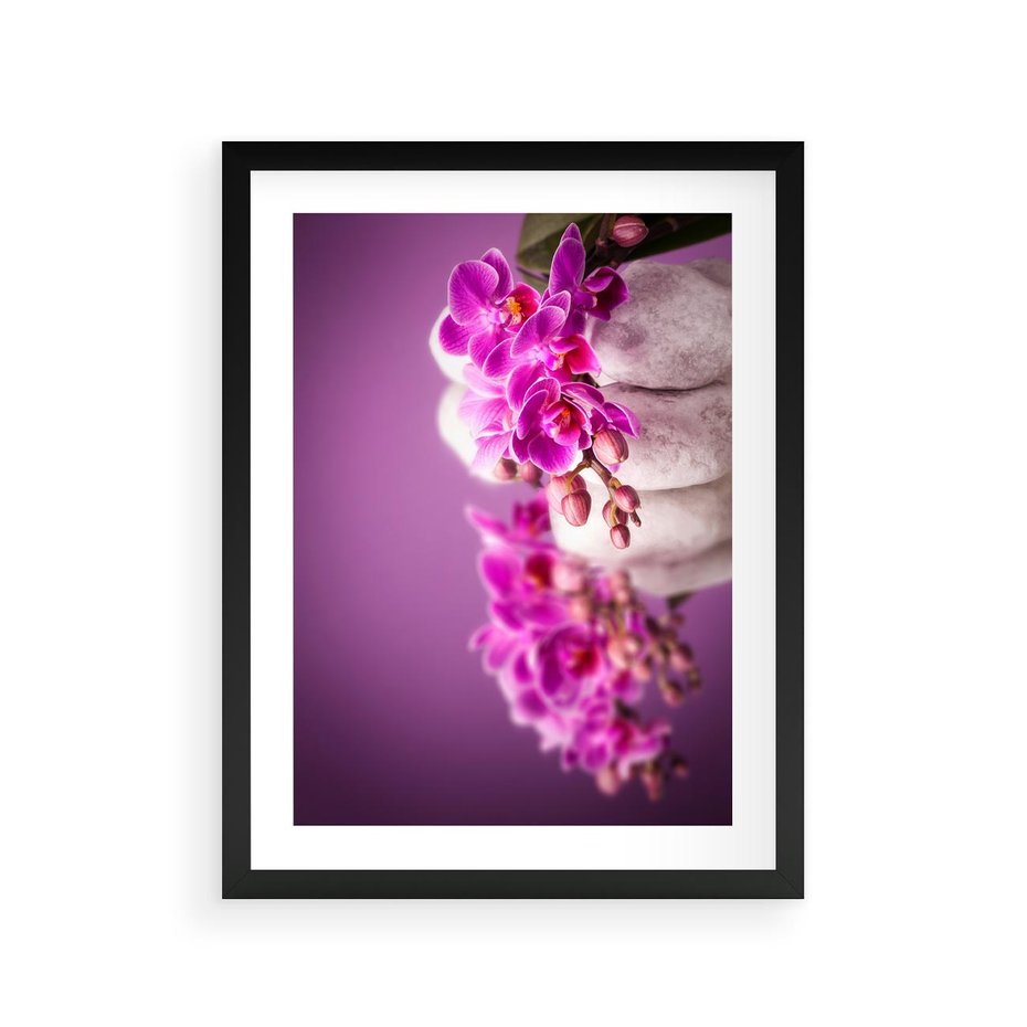 Plakat w ramie 30x40 - Relaksująca orchidea w spa - spa, orchidea - rama czarna