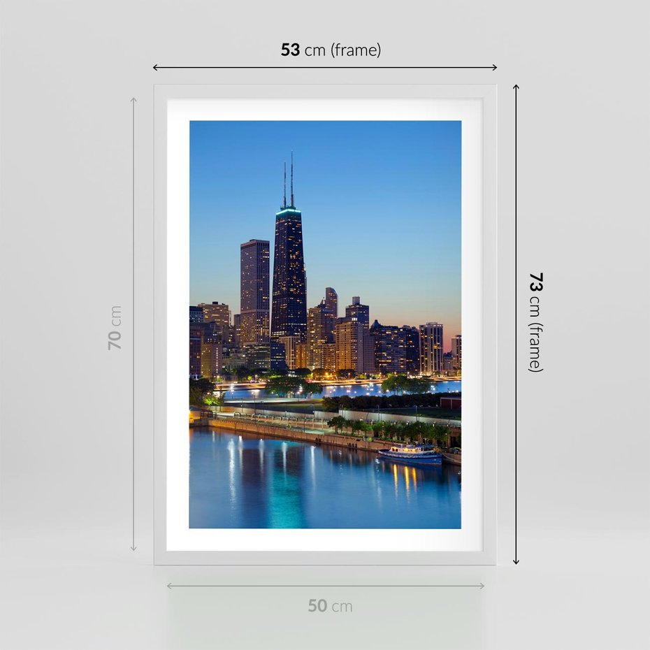 Plakat w ramie 50x70 - Miasto nad Rzeką - miasto, rzeka - rama biała