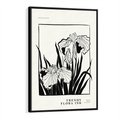 Obraz w ramie 50x70 - Spojrzenia na szkicowaną przeszłość - kwiaty, typografia - rama czarna