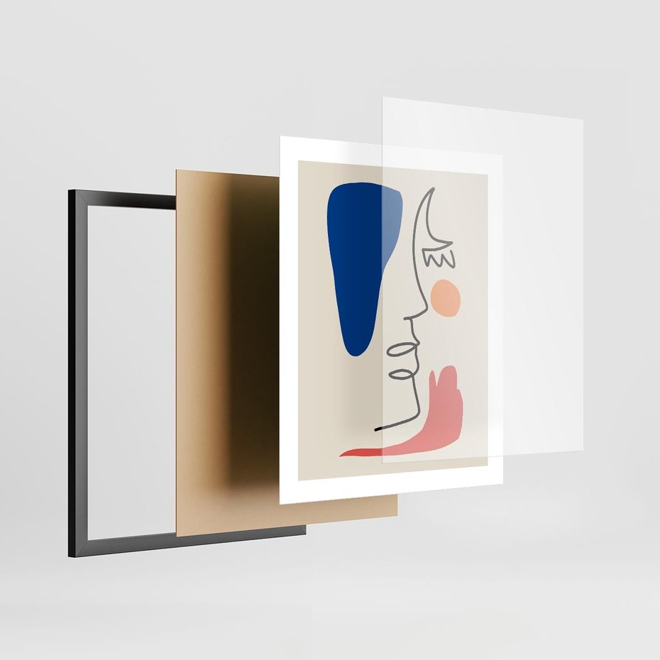 Plakat w ramie 40x50 - Rozbijające Symfonie Form - abstrakcyjny obraz, przypomina twarz - rama czarna