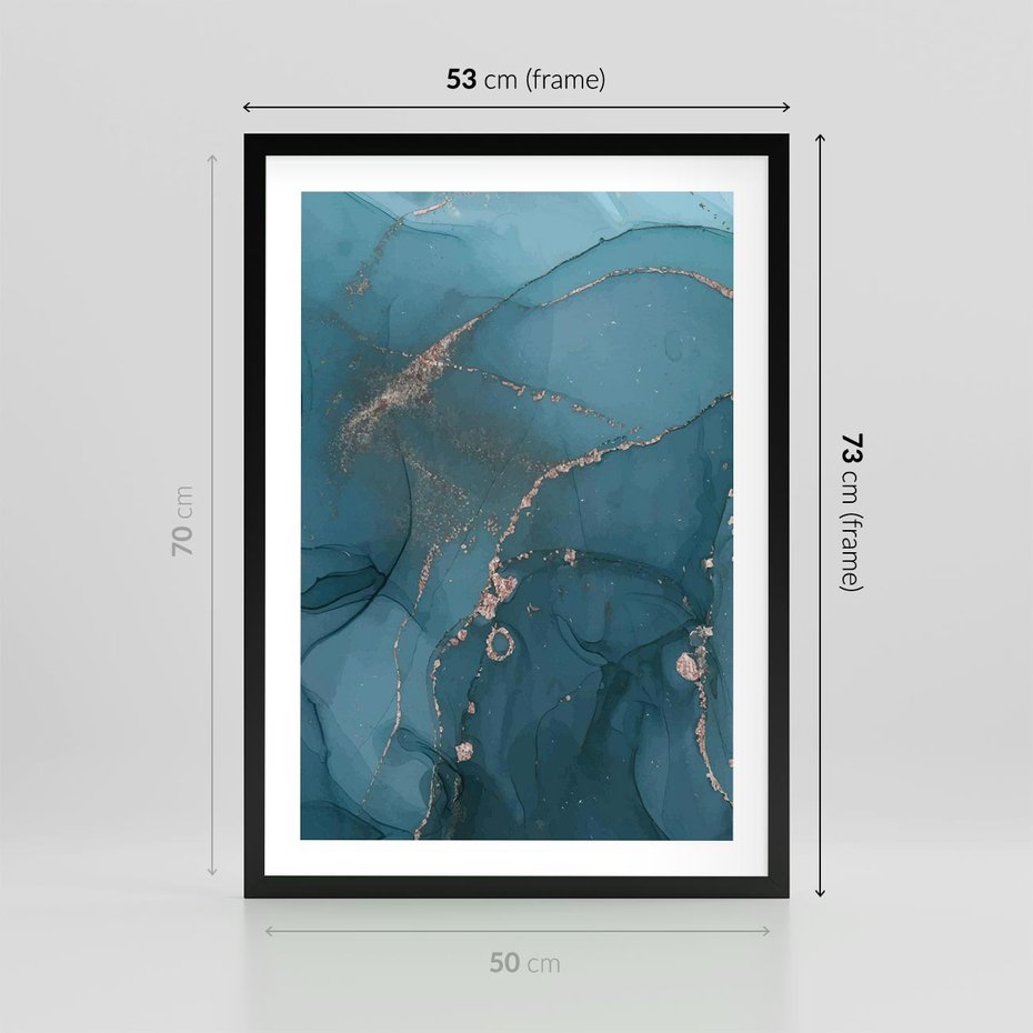 Plakat w ramie 50x70 - Marmurowa Elegancja: Kolory Oceanu - marmur, kolory oceanu - rama czarna
