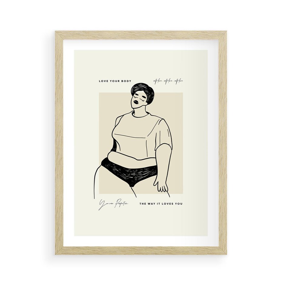 Plakat w ramie 50x70 - Elegancja Kobiecej Formy - nowoczesna sztuka kobieca, plakat - rama drewno