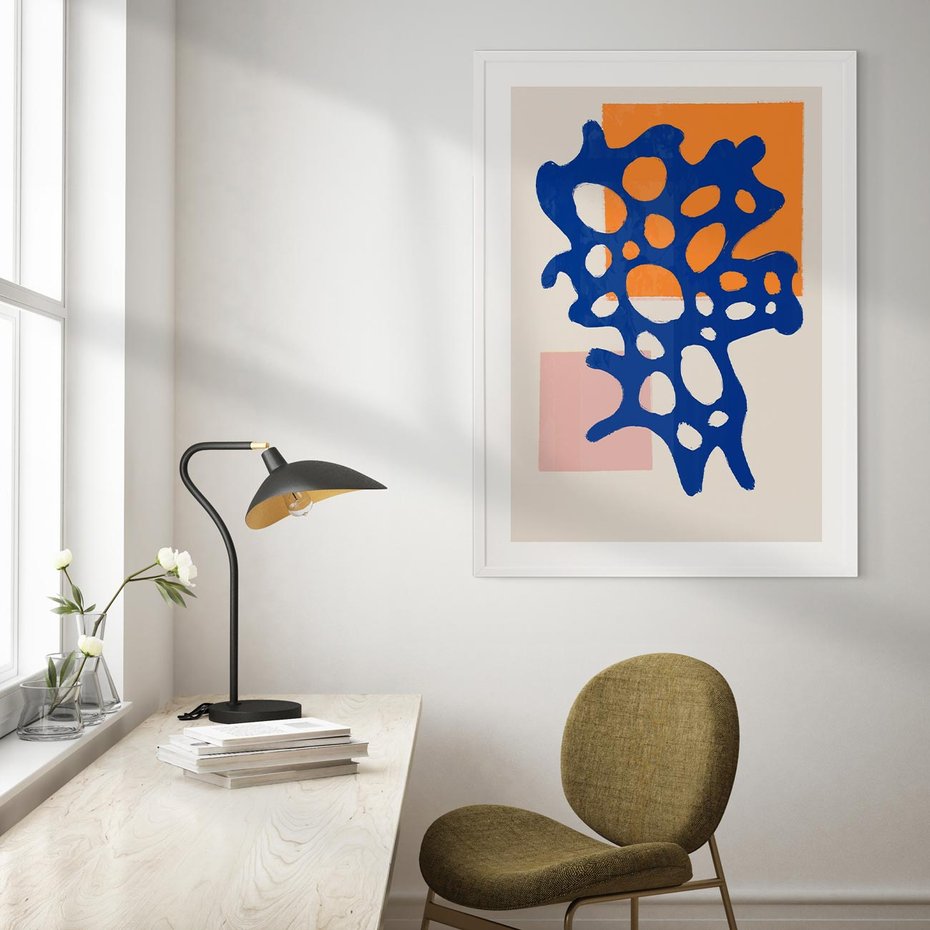 Plakat bez ramy 30x40 - Migotliwe Nastroje - abstrakcyjna niebieska forma, dziwne kształty