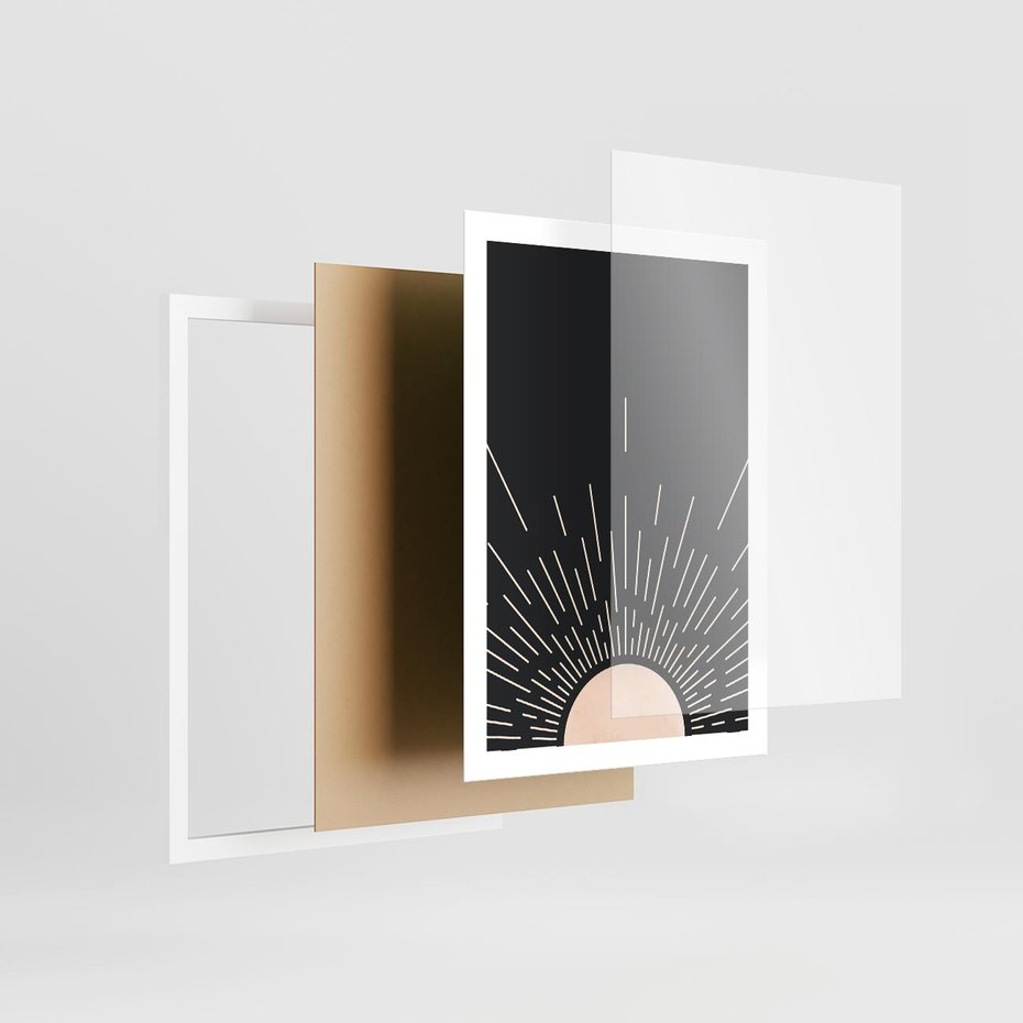 Plakat w ramie 50x70 - Słoneczny Portret Duszy - boho czarne słońce, nowoczesna grafika - rama biała