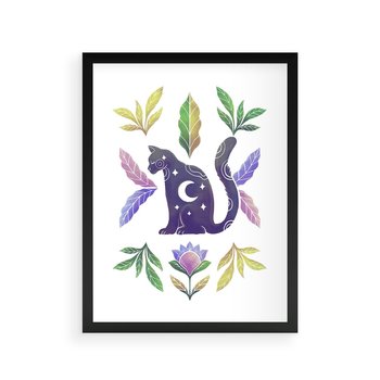 Plakat w ramie 50x70 - Migotliwa Przestrzeń - boho kot, plakat - rama czarna