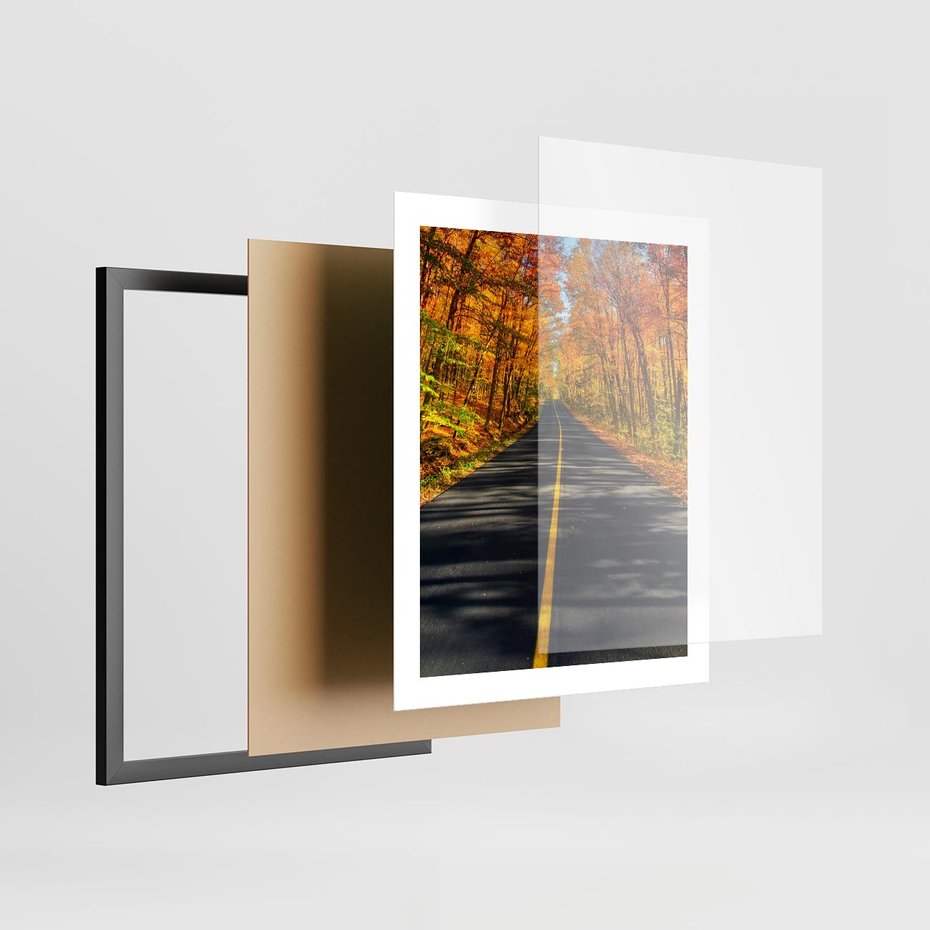 Plakat w ramie 40x50 - Droga przez jesienny las - droga, las - rama czarna