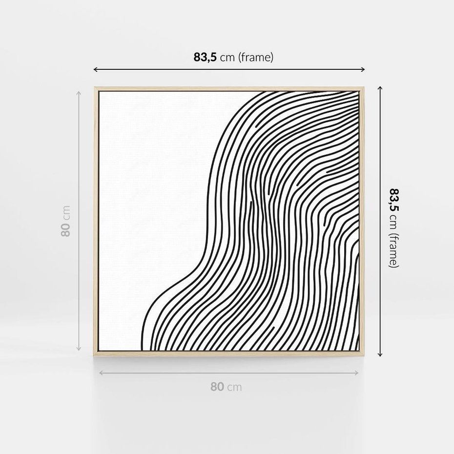 Obraz w ramie 80x80 - Refrakcje Przestrzeni - mnimalistyczna forma, czarne linie - rama drewno