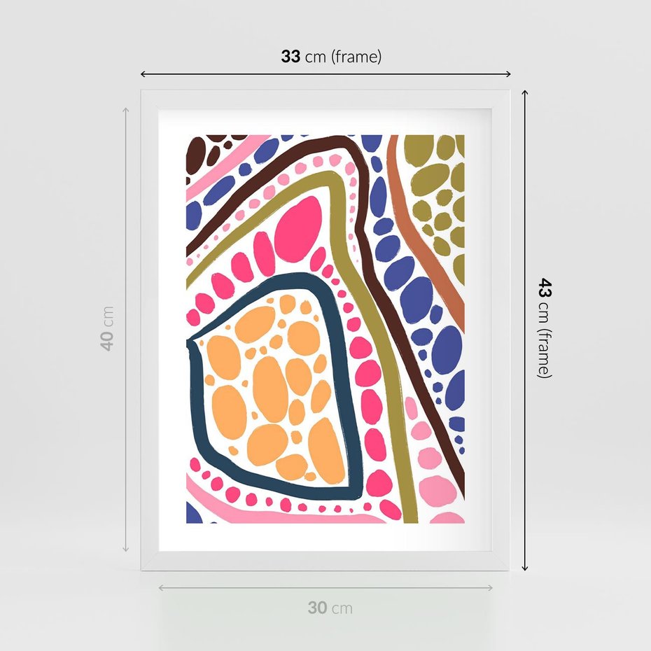 Plakat w ramie 30x40 - Migocące Tęczowe Widzenia - kolorowe wzory, tęczowe żywe kolory - rama biała