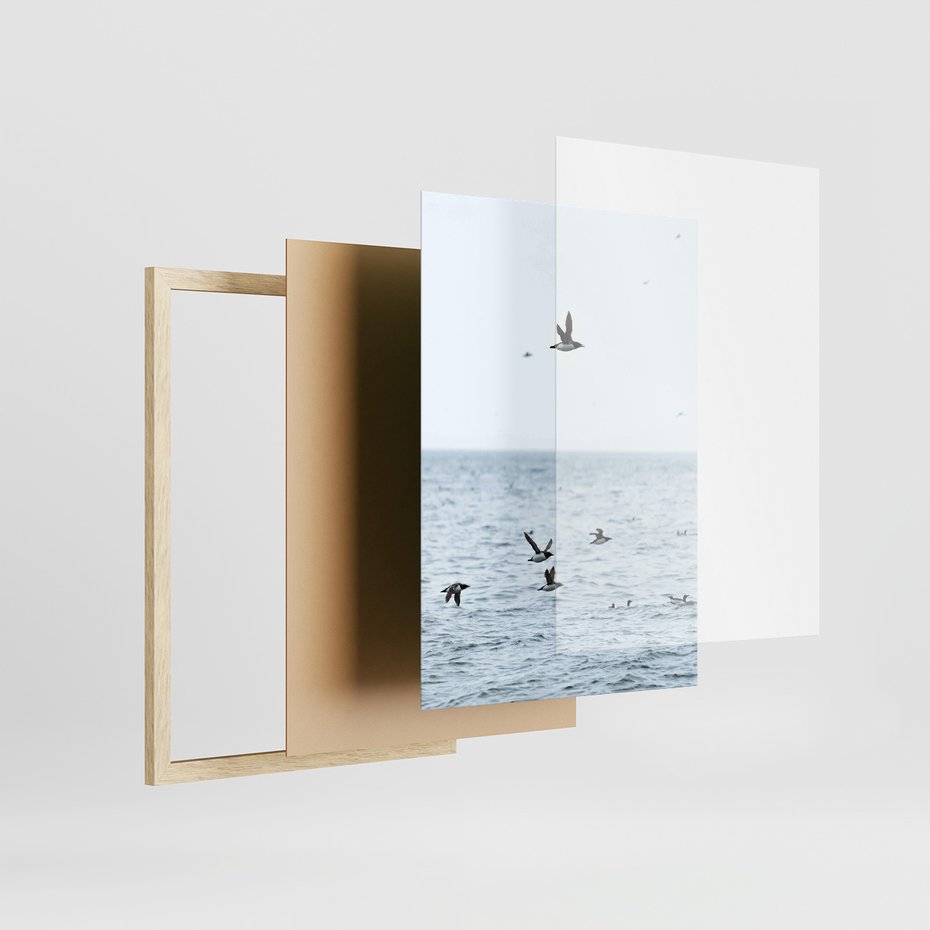 Zestaw obrazy w ramie 50x70 galeria - Morze, łodzie, ptaki, nostalgia - rama drewno