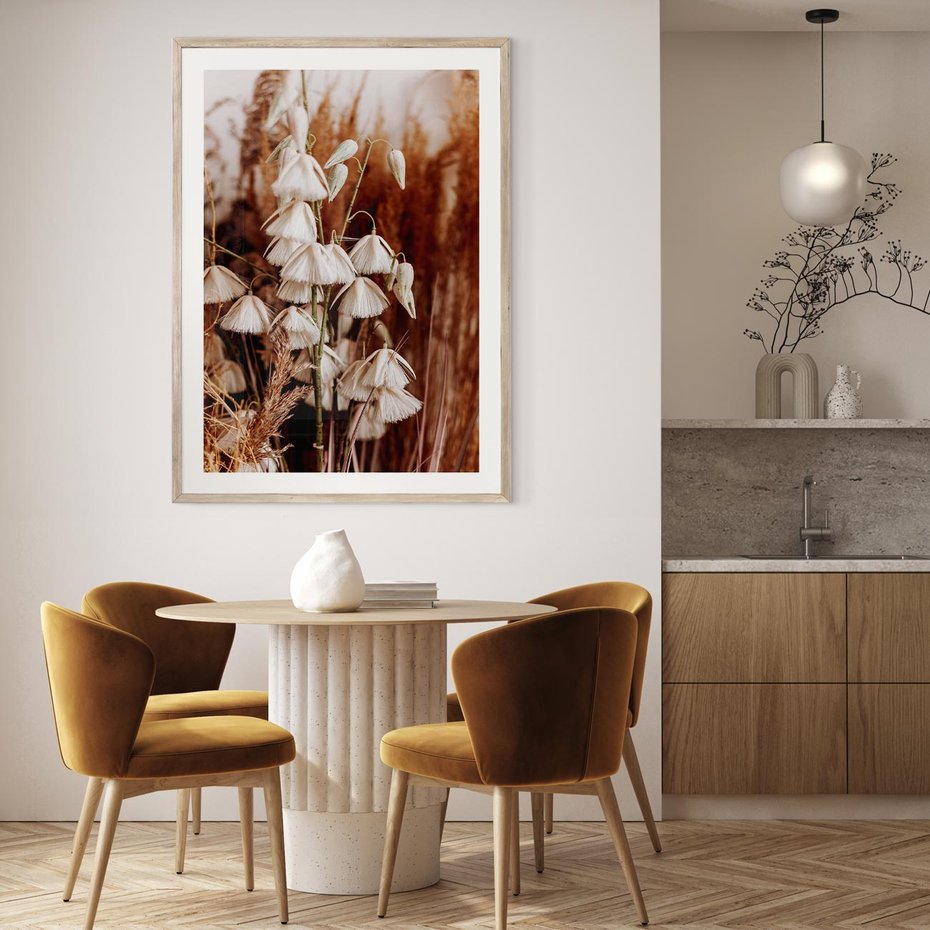 Plakat w ramie 50x70 - Boho Styl z Suchymi Trawami - suche trawy, bogo styl - rama drewno