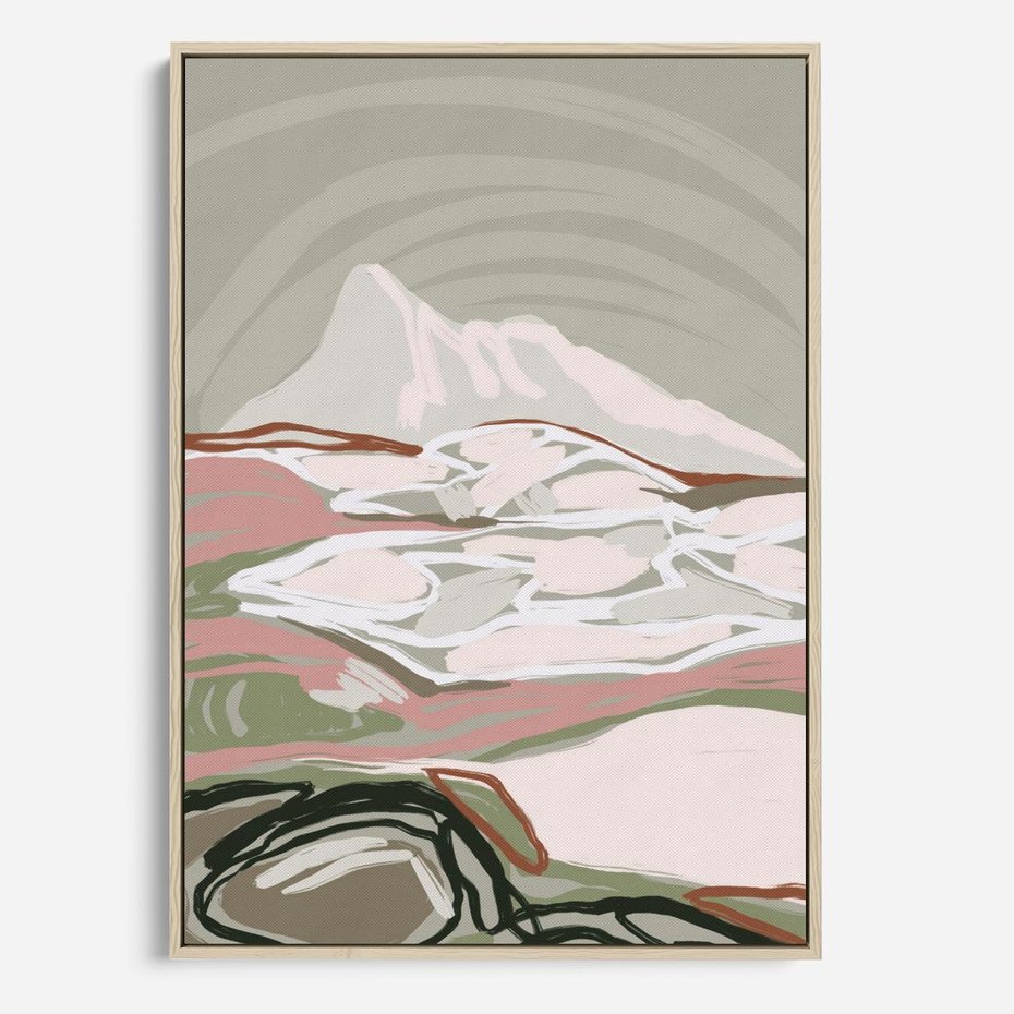 Obraz w ramie 50x70 - Szarawe Wzgórza - pastelowy krajobraz, nowoczesny plakat - rama drewno