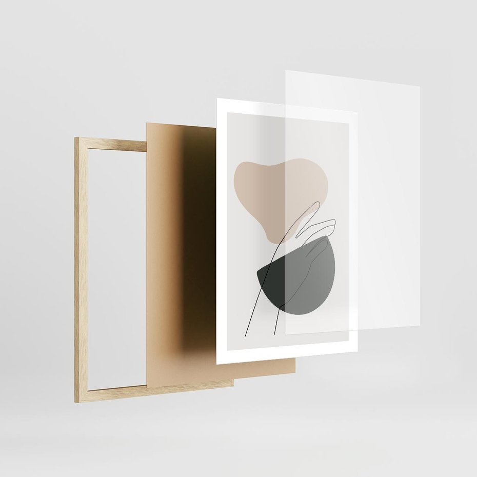 Plakat w ramie 50x70 - Rozkwitająca Opowieść - szkic jedną linią, one lone - rama drewno