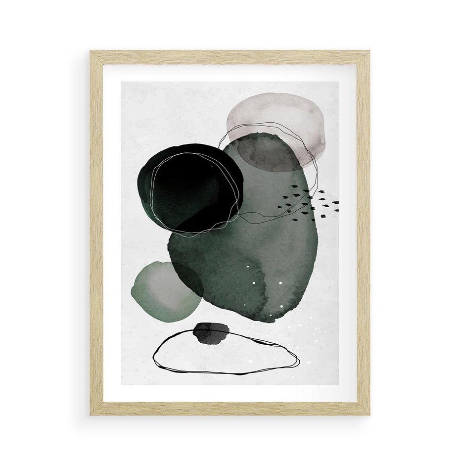 Plakat w ramie 50x70 - Abstrakcyjne Plamy w Akwareli - abstrakcyjne akwarelowe plamy - rama drewno