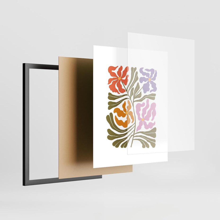 Plakat w ramie 40x50 - Rozplątane Wizje - abstrakcyjne kolorowe kwiaty, minimlizm - rama czarna