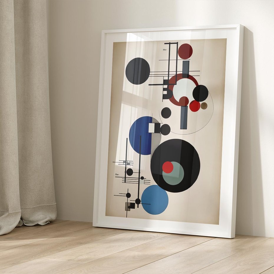 Plakat bez ramy 40x50 - Rozkwitające Wibracje Wyobraźni - abstrakcyjna geometryczna kompozycja, koła linie