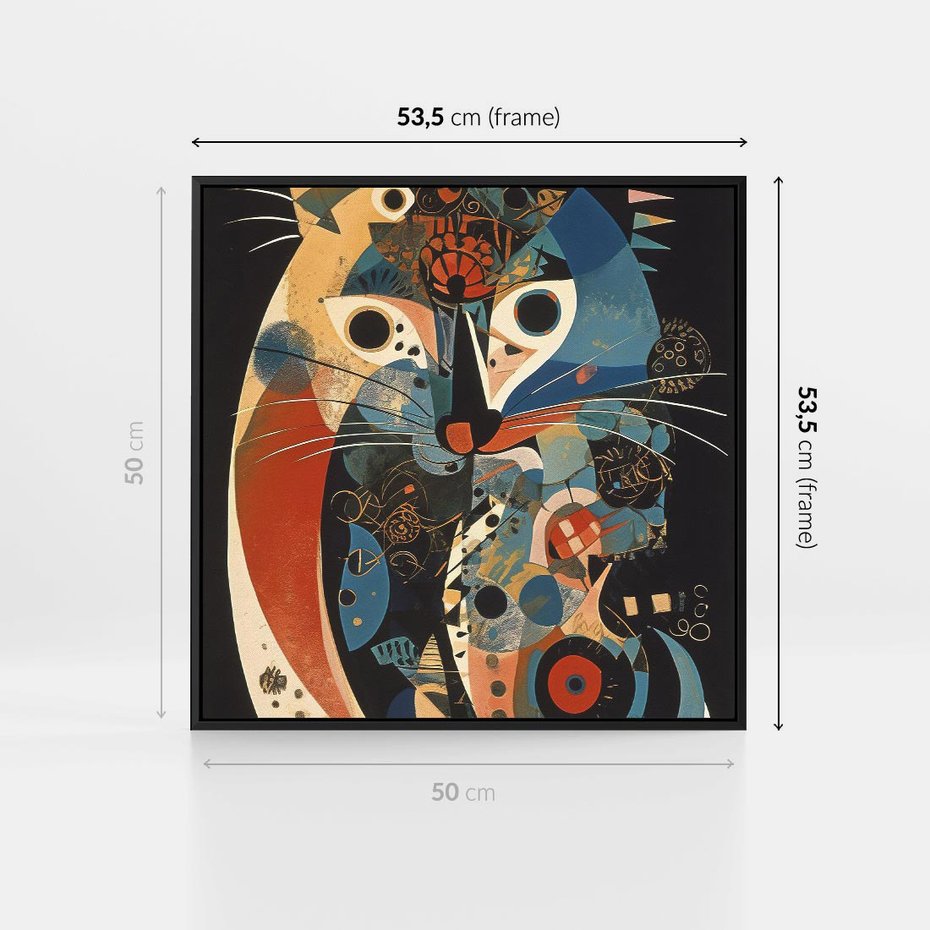 Obraz w ramie 50x50 - Księga Surrealnych Wymiarów - abstrakcyjny obraz olejny, kot - rama czarna