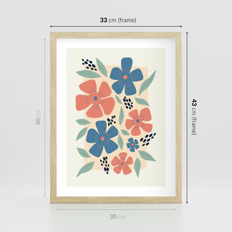 Plakat w ramie 30x40 - Kolorowe Pasmo - kwiaty, nowoczesna abstrakcja - rama drewno