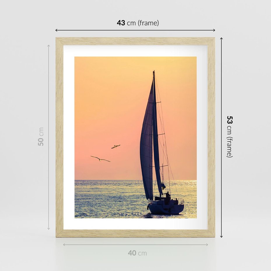 Plakat w ramie 40x50 - Żaglówka na Horyzoncie - żaglówka, jacht - rama drewno