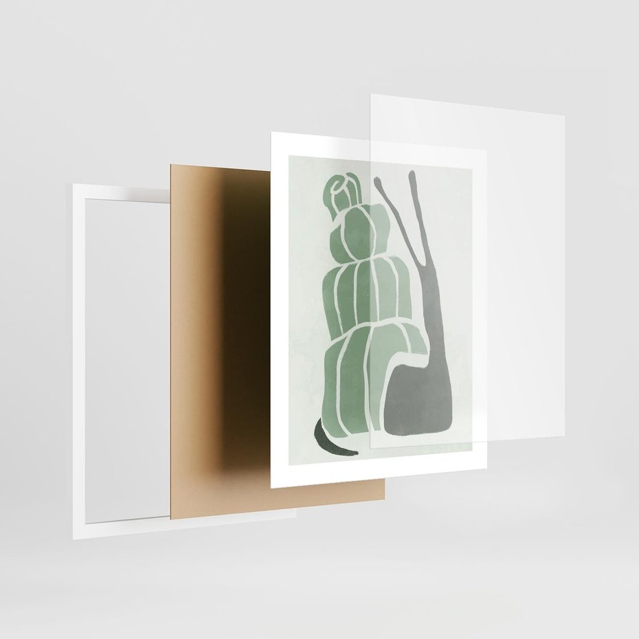 Plakat w ramie 40x50 - Zielona Równowaga - abstrakcyjny zielony ślimak, skandynawski design - rama biała