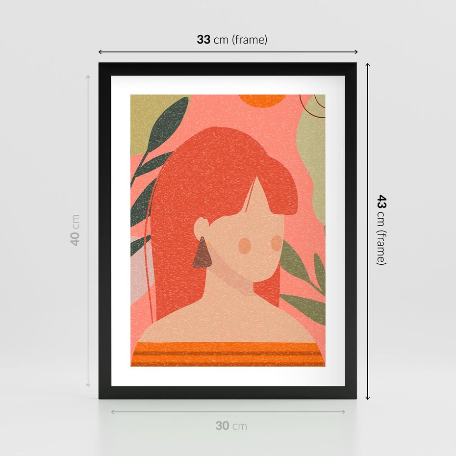 Plakat w ramie 30x40 - Kobieca Refleksja - nowoczesny plakat, styl retro - rama czarna