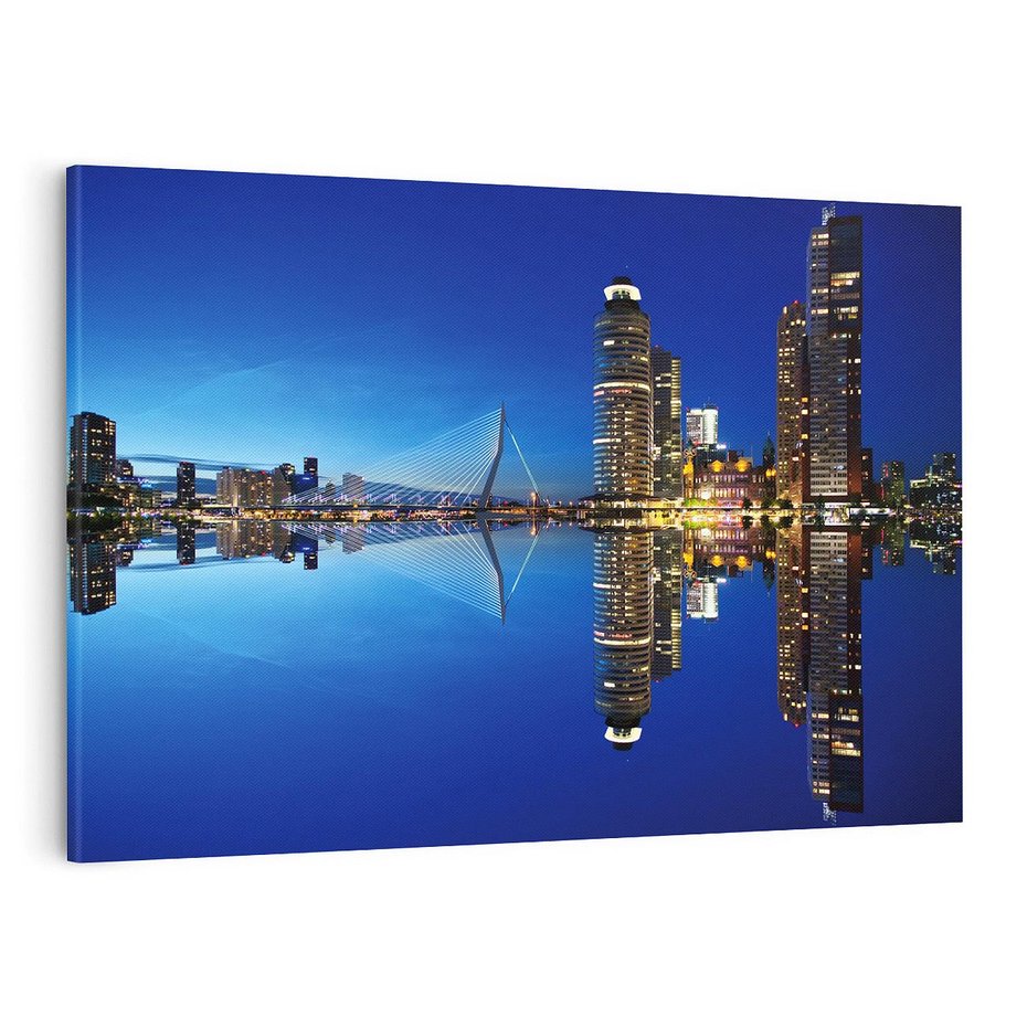 Obraz na płótnie 120x80 - Miasto nocą nad wodą - miasto, noc