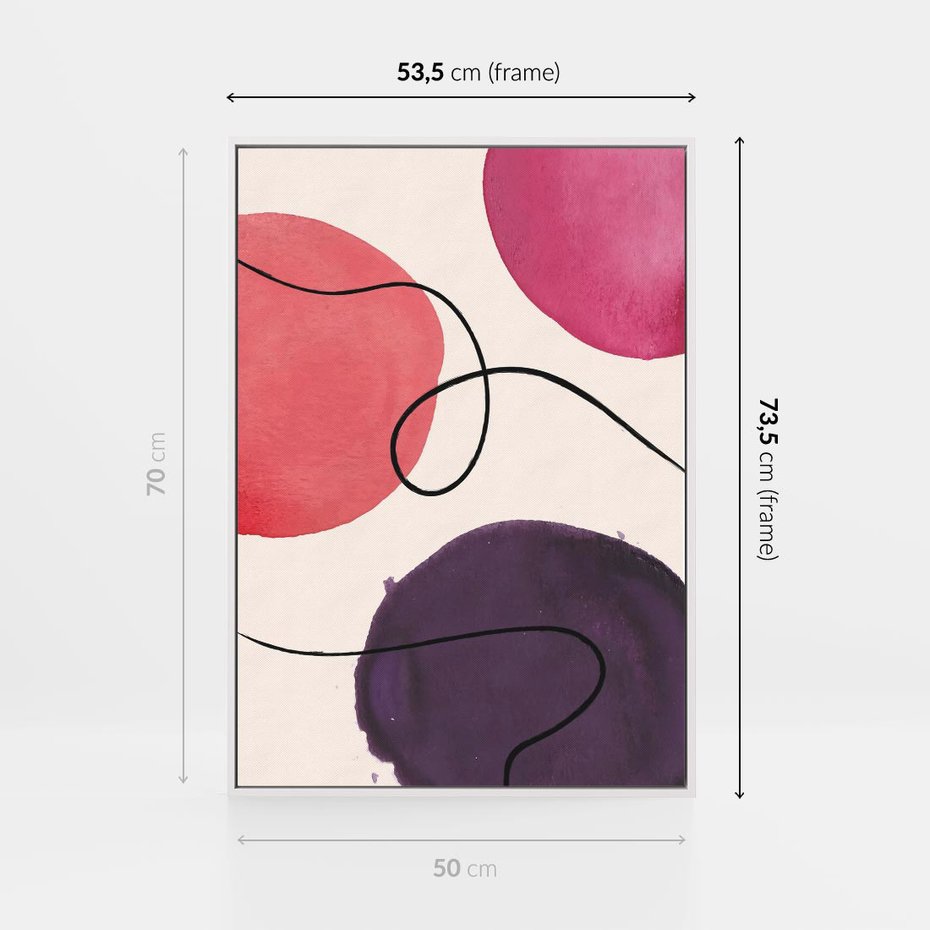 Obraz w ramie 50x70 - Migoczące Echo - abstrakcyjne akwarelowe plamy, nieregularne linie - rama biała