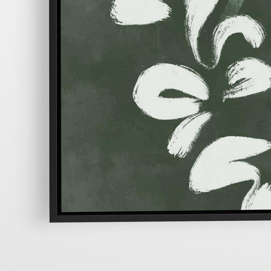 Obraz w ramie 50x50 - Rozkwitające Zielone Gałęzie - abstrakcyjne delikatne zielone linie, podobne do gałęzi kwiatów - rama czarna