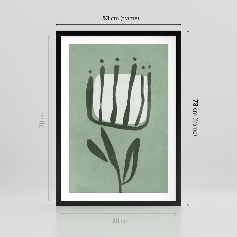 Plakat w ramie 50x70 - Objęcia Zieleni - zielona abstrakcja, zgaszona zieleń - rama czarna