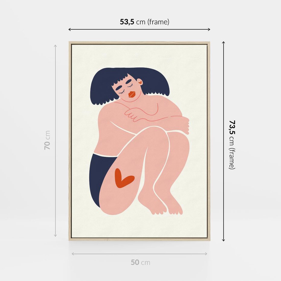 Obraz w ramie 50x70 - Melodia snów na płótnie - zakochana kobieta, graficzny obraz - rama drewno