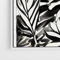 Obraz w ramie 50x50 - Czarne Liście - akwarelowy obraz, czarno biały - rama biała