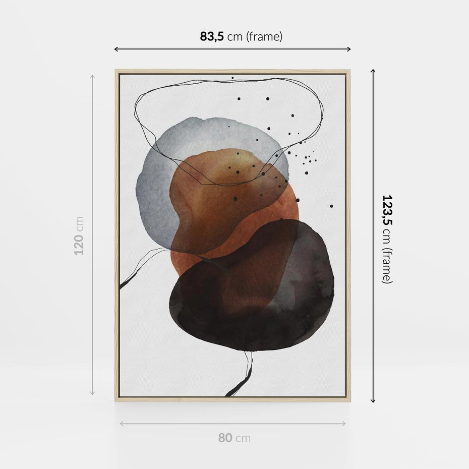 Obraz w ramie 80x120 - Kolorowe Wizje - abstrakcyjne plamy akwarelowe, czarny szkic - rama drewno