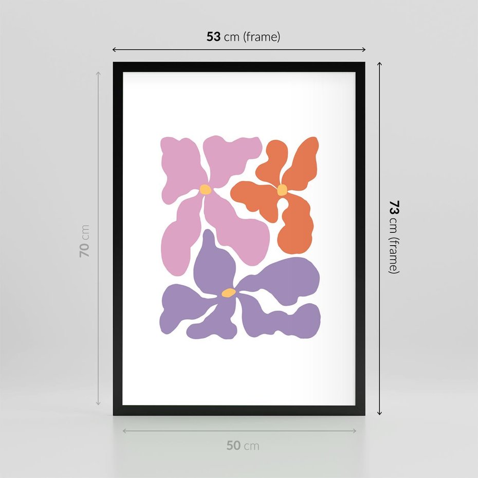 Plakat w ramie 50x70 - Bezgraniczne Wibracje - abstrakcyjne kolorowe kwiaty, minimlizm - rama czarna