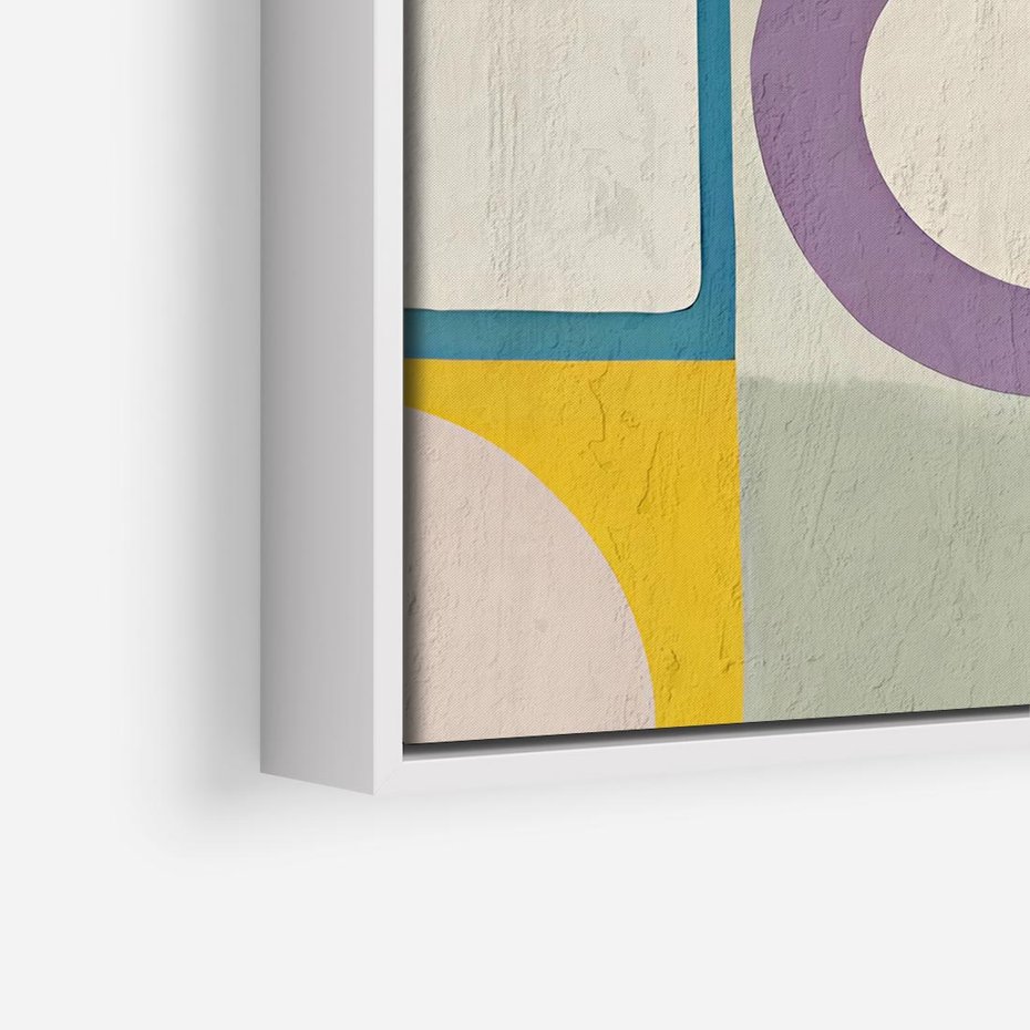 Obraz w ramie 50x50 - Taniec Kształtów Emocji - abstrakcyjne geometryczne kształty, olejny obraz - rama biała