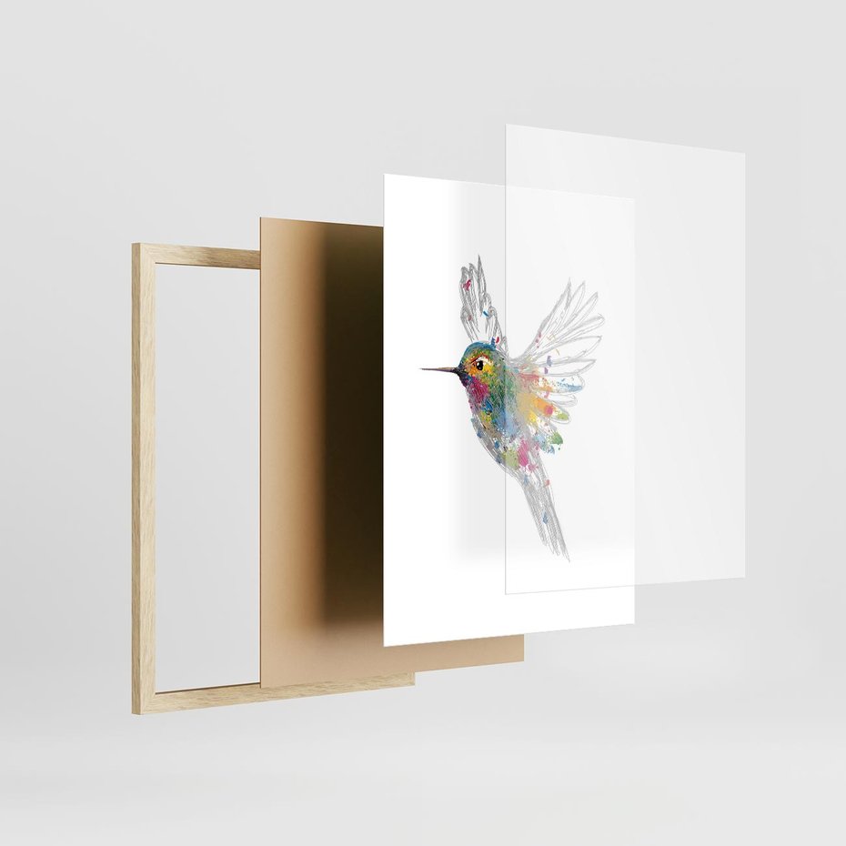 Plakat w ramie 50x70 - Koliber w akwareli - akwarela, koliber - rama drewno