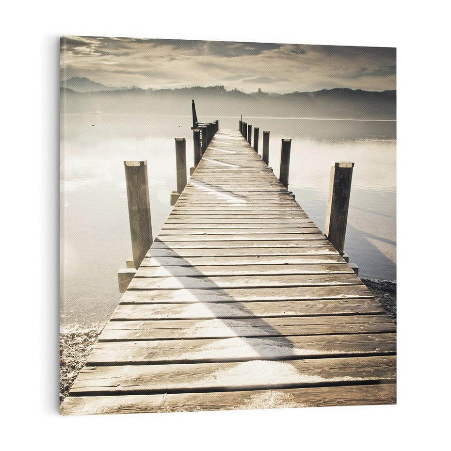 Obraz na płótnie 50x50 - Idylliczny pomost nad jeziorem - pomost, jezioro