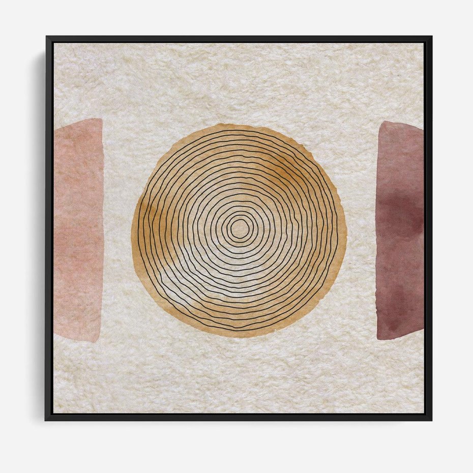 Obraz w ramie 50x50 - Zapisane w promieniach słońca - beżowe strukturalne tło, koła - rama czarna
