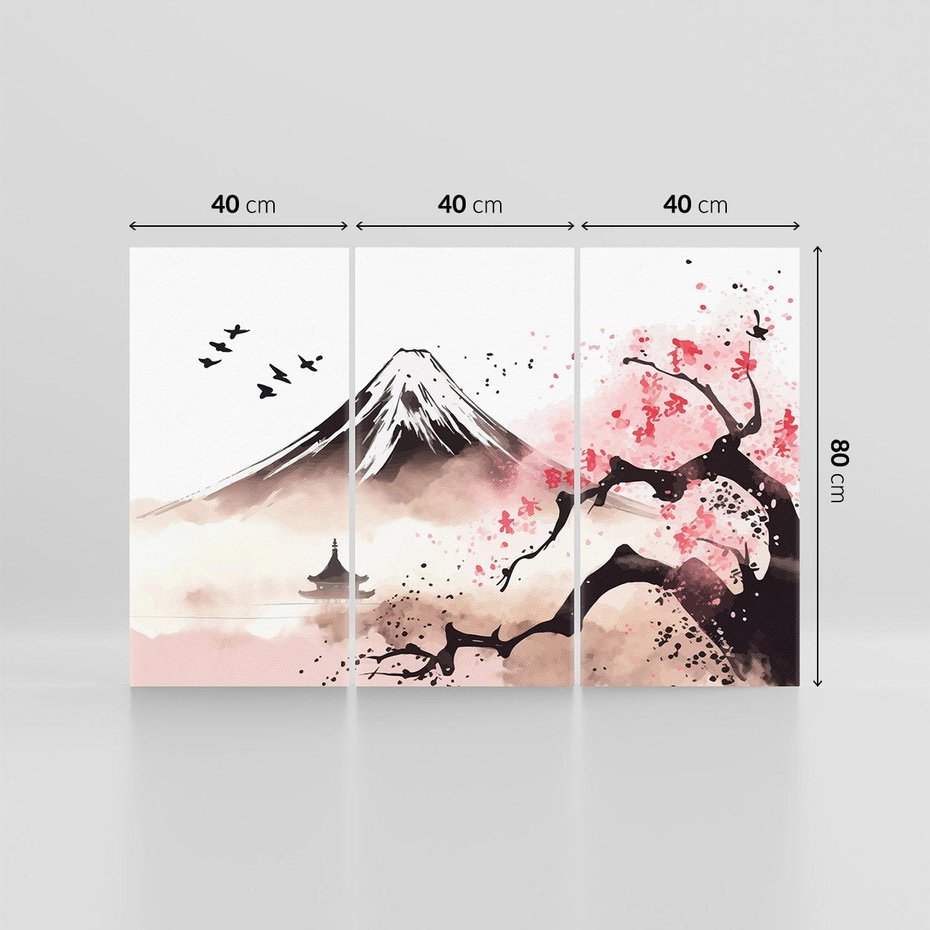 Obraz na płótnie 120x80 - Krajobraz Japonii - akwarela na papirusie, japonia